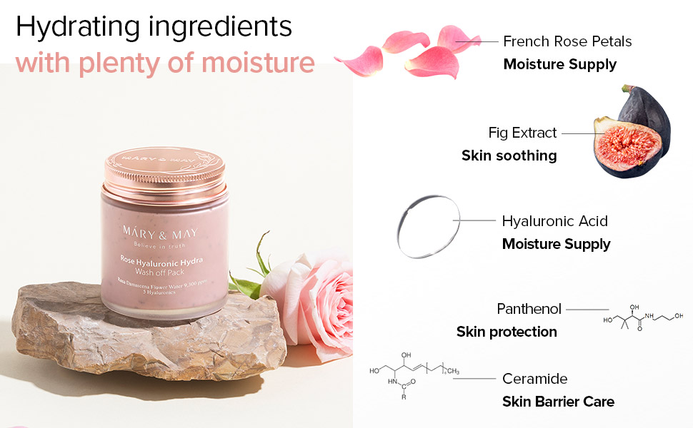 Mary&May, Rose extract, Hyaluronic, Hydrating, Washoff Pack, facial mask, mask pack, soothing, vegan