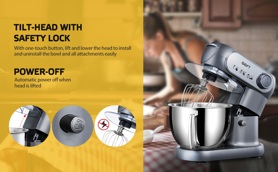GEFT Stand Mixer, 6 QT 600W TiltHead Dough Mixer, 6+P speed Mixers