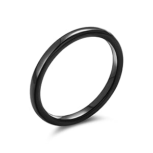 Thin Stackable Minimalist Simple Dome Black Couples Titanium Wedding Band Ring For Men For Women