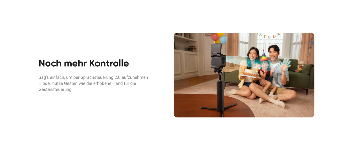 Le texte dit : « Encore plus de contrôle. » Scène intérieure montrant un équipement d'exercice avec des personnes l'utilisant dans un environnement domestique.