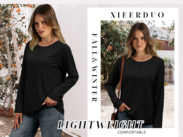 XIEERDUO Womens Long Sleeve T Shirts Loose Fit Basic Fall