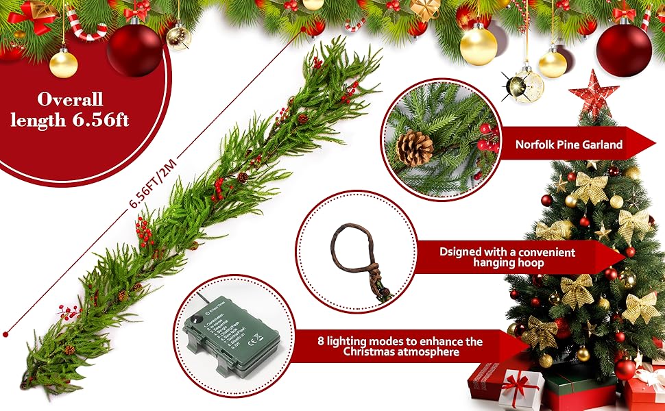 Christmas Garland with Lights 4 Pcs Artificial Norfolk