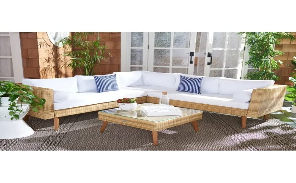 LOCCUS Outdoor Conversation Set Wicker Patio 3PCS Outdoor L Shape