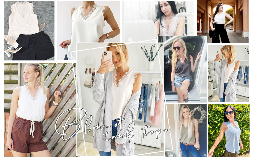 lace v neck tank tops