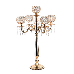 5 Arm Gold Candelabra Centerpieces with Crystal for Wedding Tables