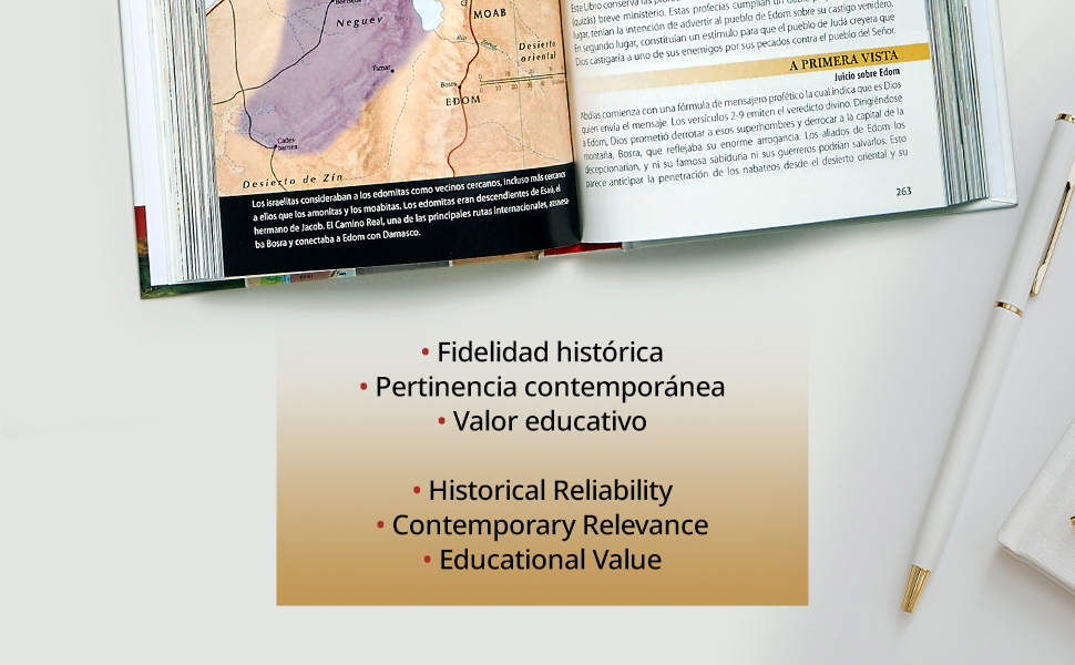 Lifestyle banner with pen, open book showing content, and text 