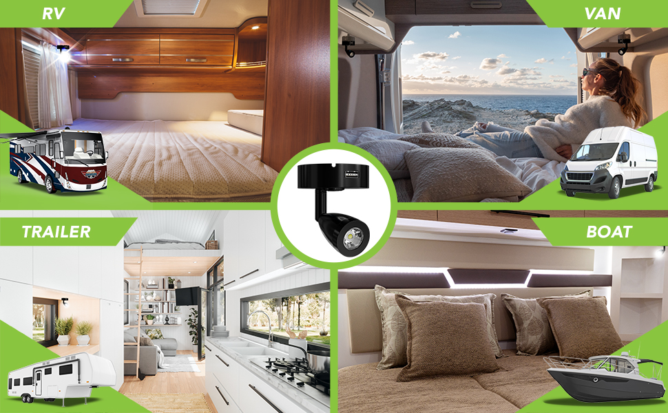 Leisure LED 3" 12V RV Reading Light Dimming Touch Adjustable LED Bedside Lamp