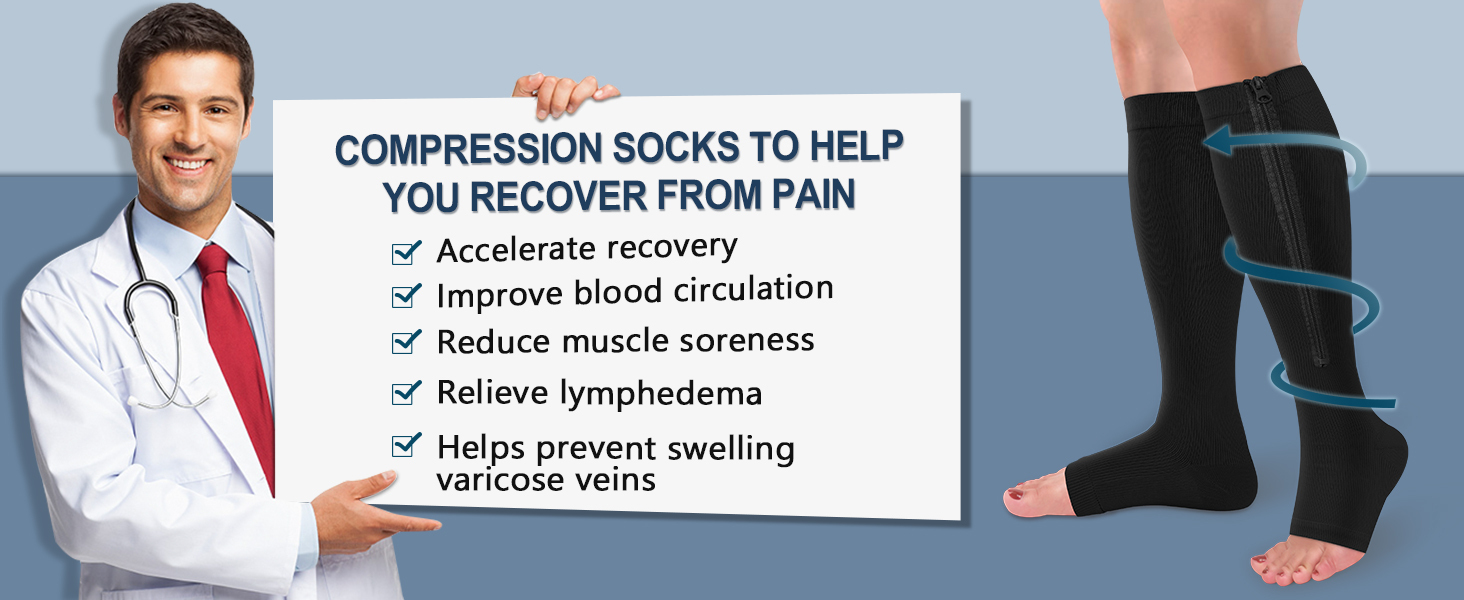 Medical zip compression socks recommended by doctors