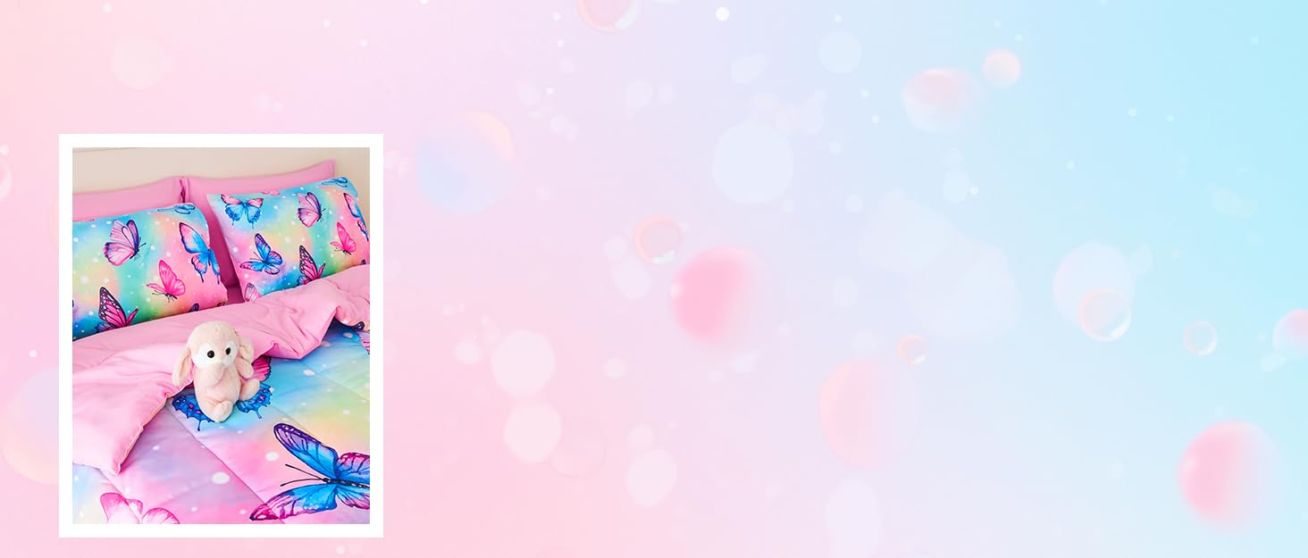 ASKOTU 7 Pcs Butterfly Twin Bedding Set for Girls, Colorful