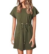 EVALESS Womens Summer Dresses Casual Round Neck Ruffle Short Sleeve Flowy A Line Mini Dress with ...