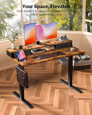 Standing Desk with Double Drawers Electric Adjustable Height Computer Stand Up Desks