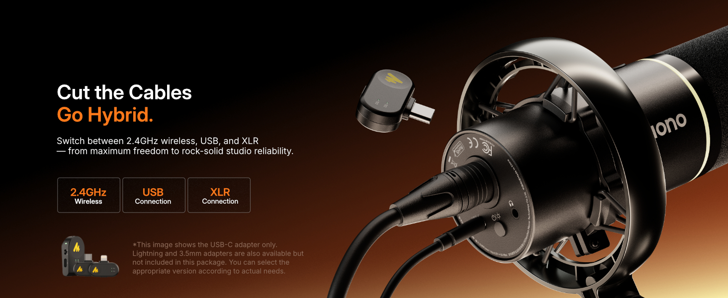 MAONO Wireless Dynamic Microphone for PC, XLR/USB Podcast Mic for Vocal Recording(PD200WT)