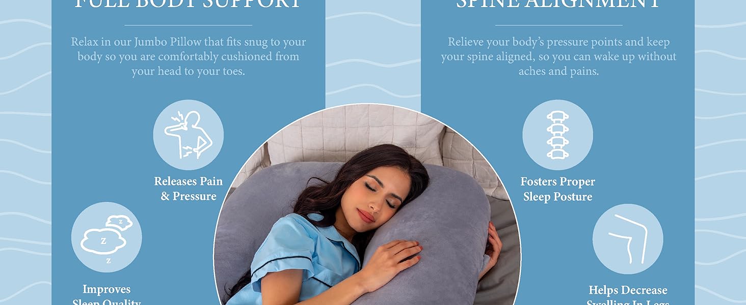 Pharmedoc Pregnancy Pillows, UShape Full Body Pillow Removable Cover Jumbo Size Grey