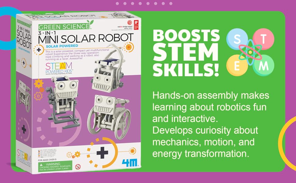 Green Science - 3-in-1 Mini Solar Robot Toys - STEM Toys Educational Kit for Kids
