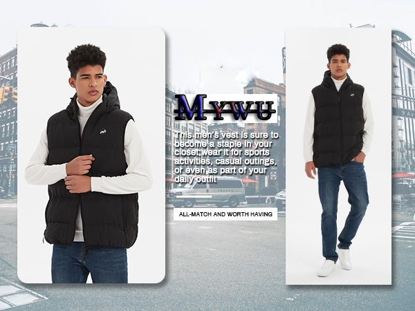 ジャケット・アウター MAGICSTICK/M-MRA Puffer Vest L ZSHOW Men's Winter Vest Removable Hooded Lightweight Puffer