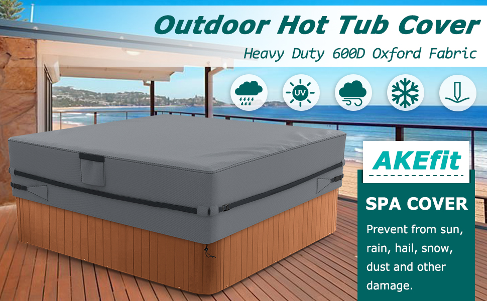 AKEfit Square Hot Tub Cover, Heavy Duty 600D Oxford SPA