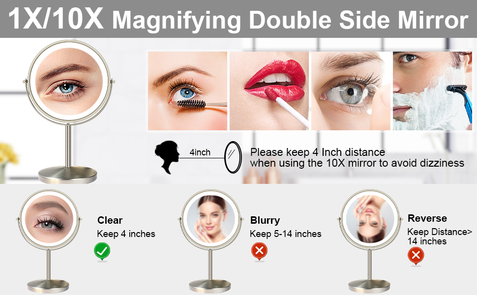 TOLOYE Lighted Makeup Mirror, 8Inch 1X/10X Magnifying