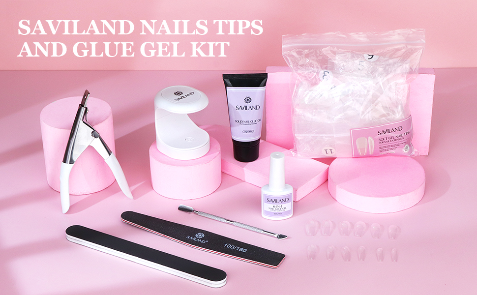 Saviland Nail Tips and Glue Gel Kit 30g Solid Glue Gel with 500Pcs