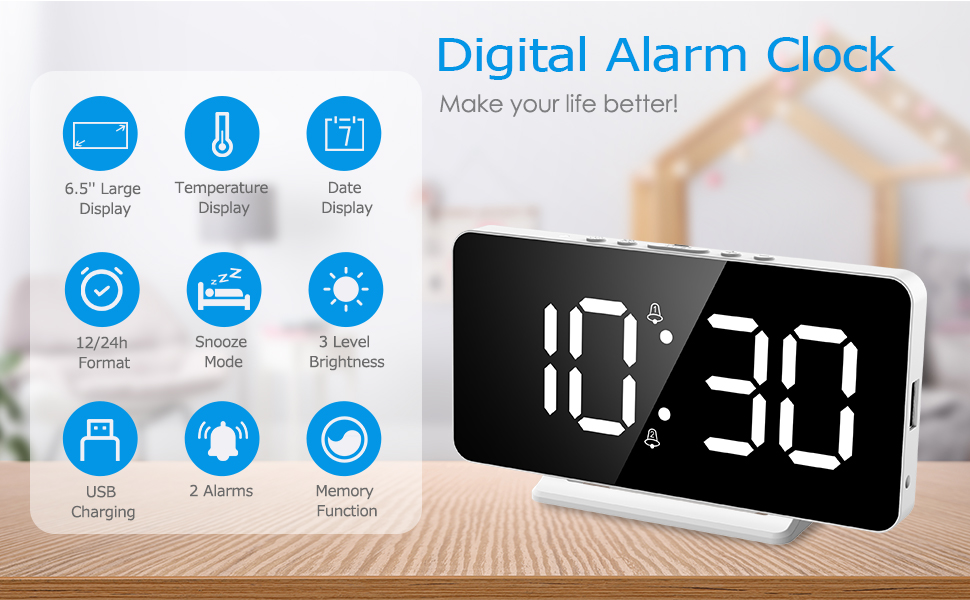 Criacr LED Digital Alarm Clock, 6.5" Large LED Display Alarm Clock with