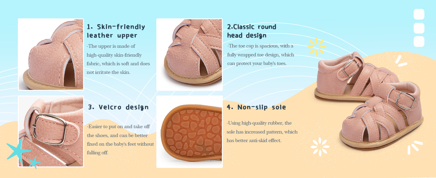 Baby Toddler Girls Flower Open-Toe Beach Walking Two-Strap Sandals Summer Breathable Flat Shoes 