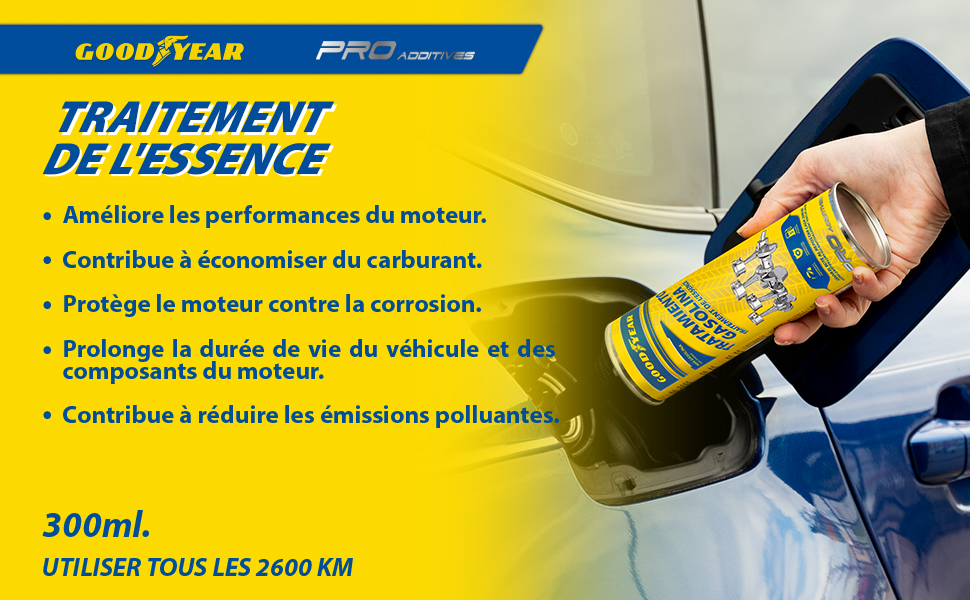 Goodyear Nettoyant pour catalyseurs à Essence Pro Additives. Additif pour Carburant Essence