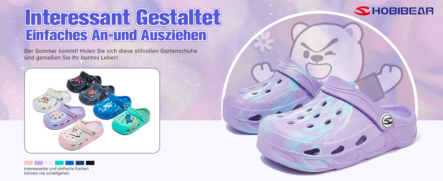 HOBIBEAR Boys and Girls Classic Graphic Garden Pool Clogs Slip on Water Shoes丨Sandals Slippers丨