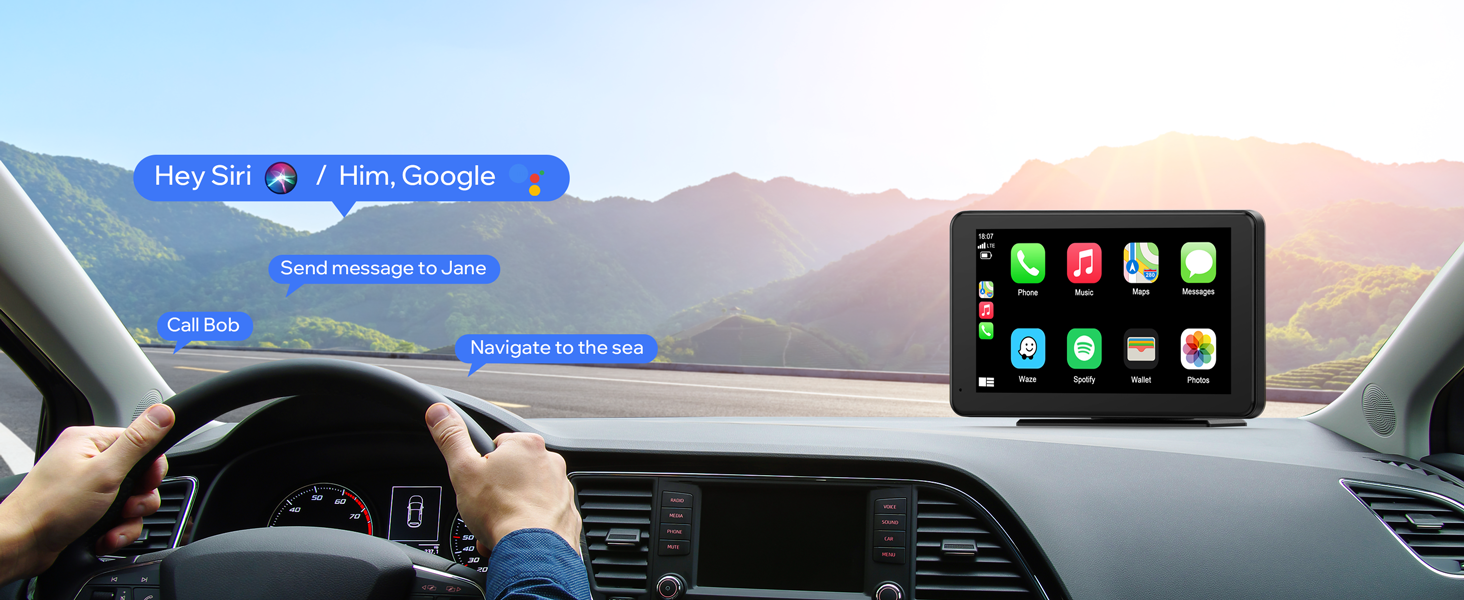 EYETOO Newest Portable Wireless Apple Carplay, 7 Inch Dash Mount Car