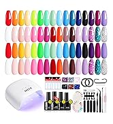 MEFA 60 Pcs Gel Nail Polish Kit with U V Light, 32 Colors Bright Neon Spring Summer Fall Pink Gel...