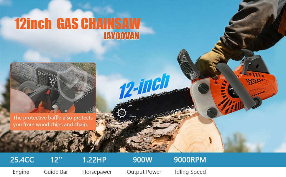 Amazon.com : JAYGOVAN 12Inch Top Handle Gas Chainsaw 25.4cc 2