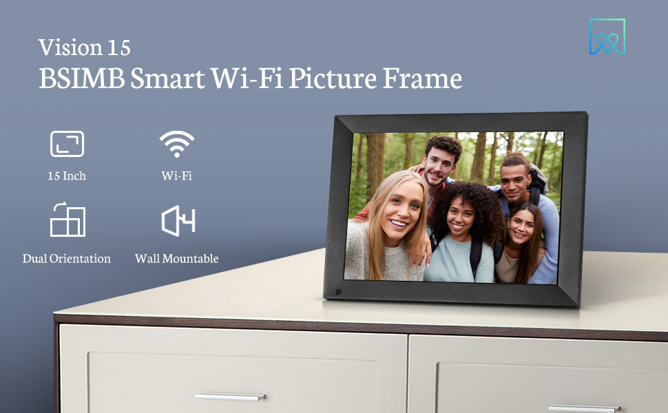 BSIMB 15 Inch Large Digital Picture Frame, WiFi Photo Frame Touch
