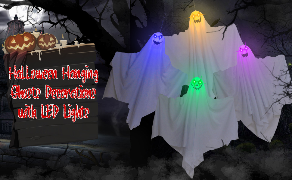 Halloween Decorations Hanging Ghosts with LED Lights 4