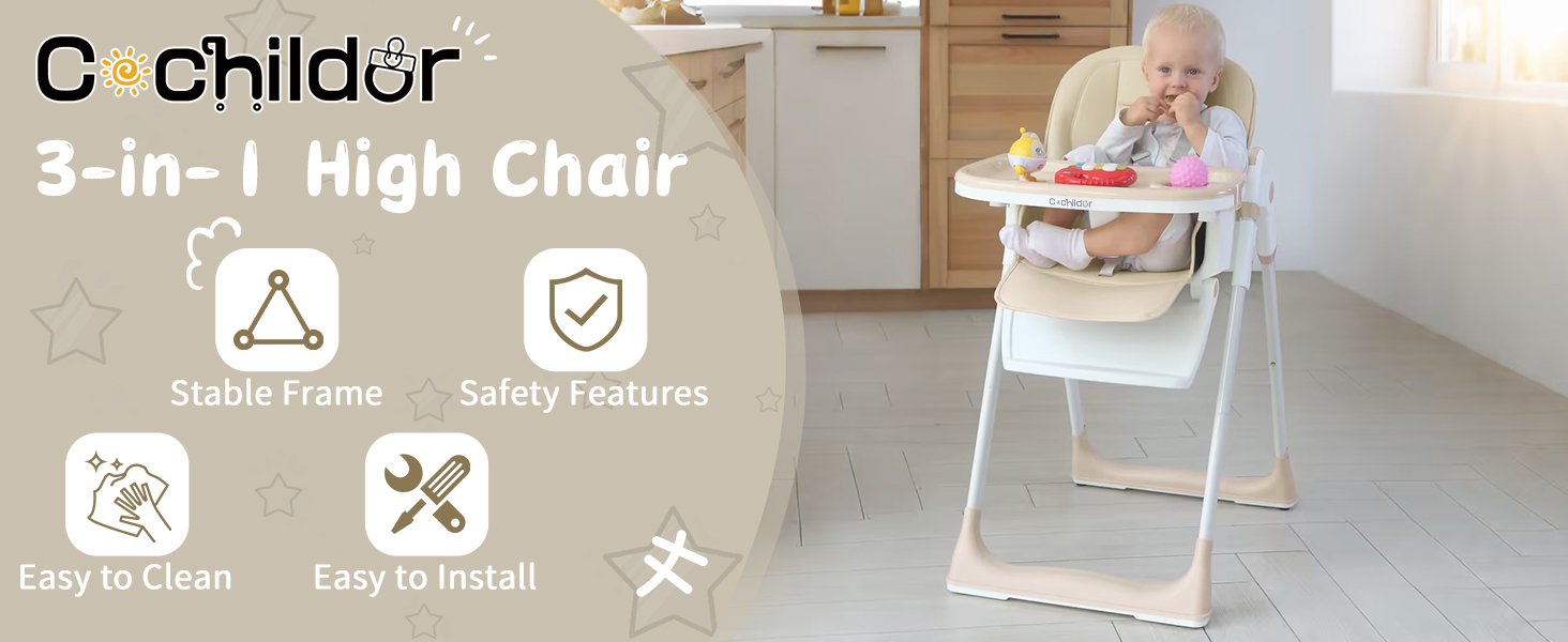 Cochildor Beige High Chair for Babies and Toddlers