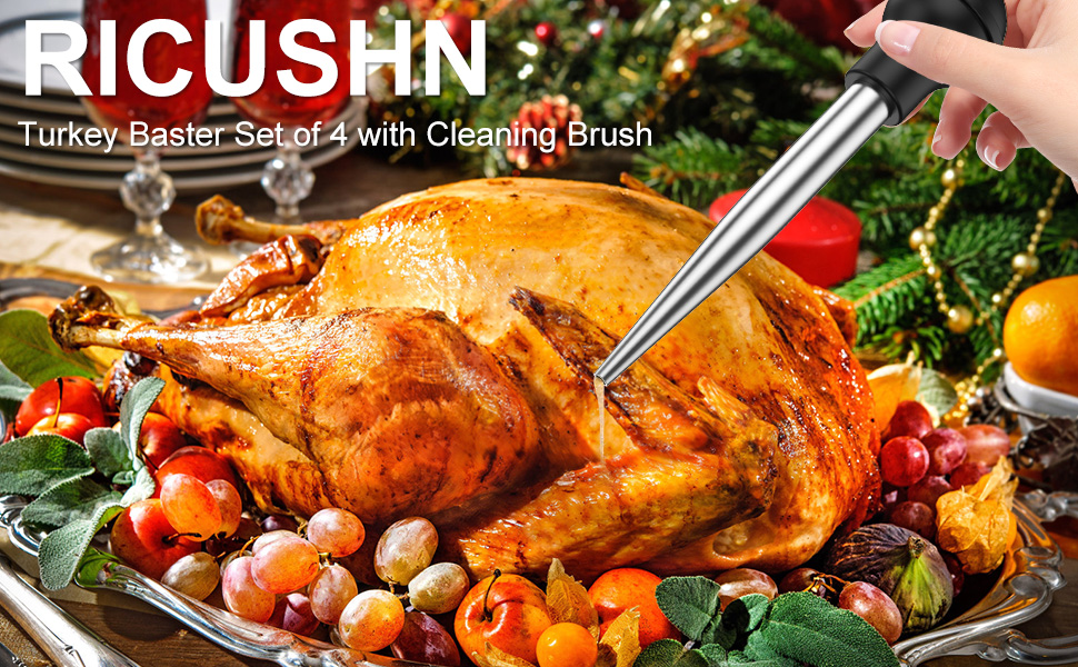 RICUSHN Turkey Baster Set of 4 Stainless Steel Turkey Baster Syringe