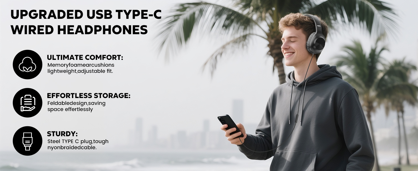 yoygerty 2025 Upgraded USB Type C Wired Headphones