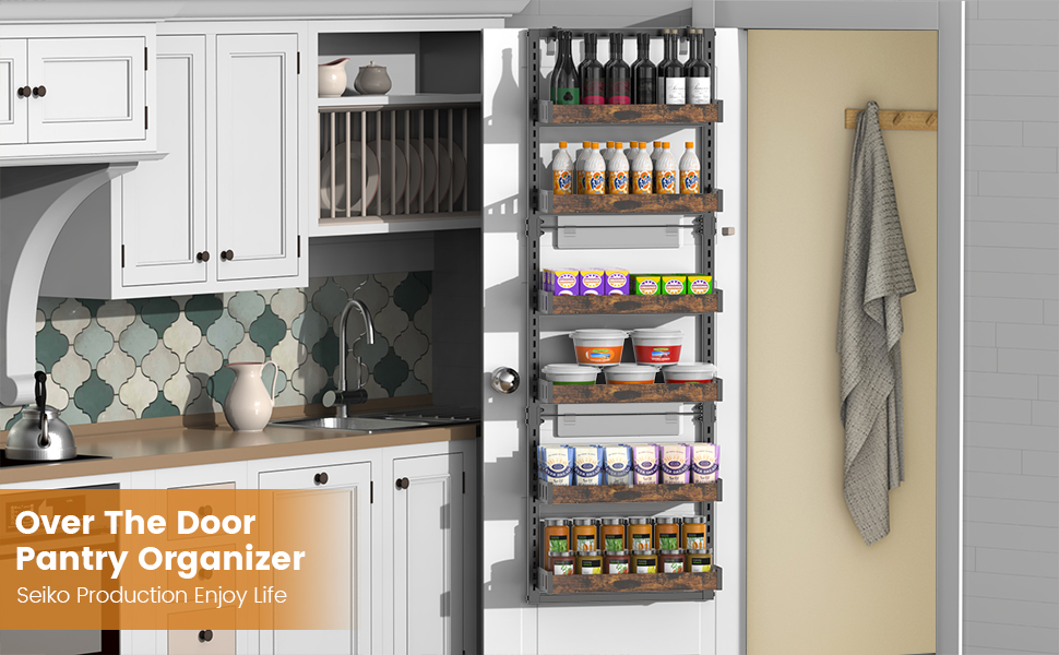 LEOIFE Over The Door Pantry Organizer,6Tier Adjustable Pantry Door Organizer,Can Be