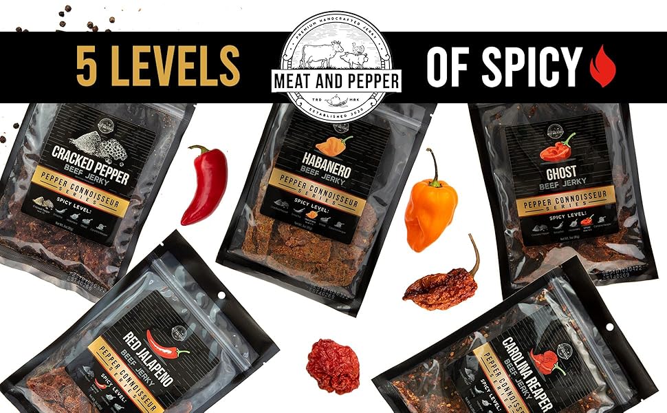 meat and pepper spicy beef jerky habanero jalapeno ghost carolina reaper