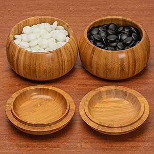 Bamboo 0.8" Etched Go Set w/ 9.2mm Double Convex Yunzi Stones & Bamboo Bowls