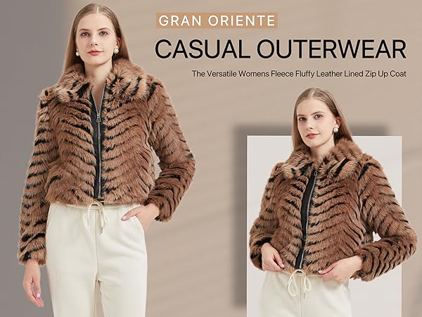 GRAN ORIENTE Women Faux Fur Leopard Print Cropped Jacket