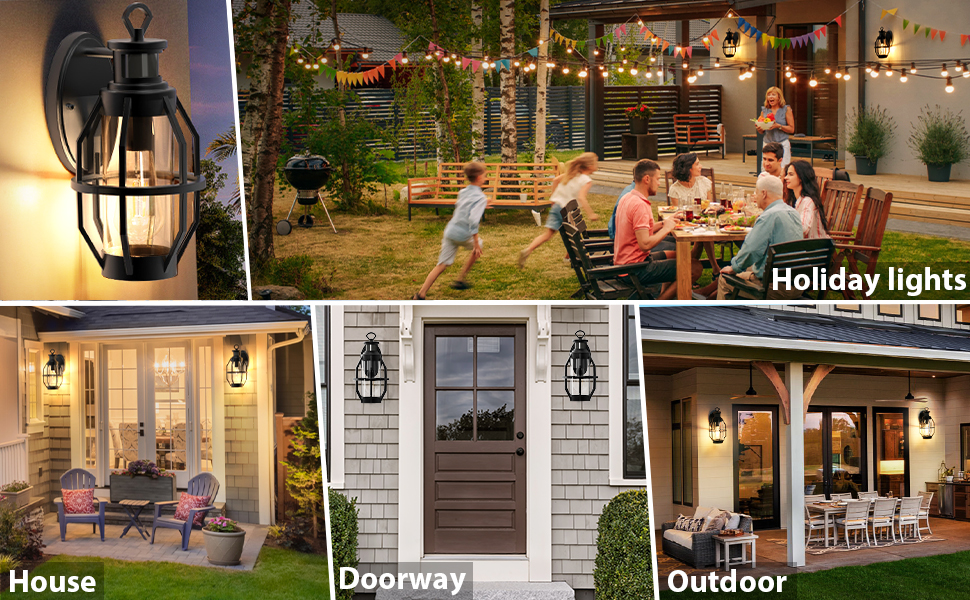 2 Packs Motion Sensor Outdoor Lights, Dusk to Dawn Porch Lights with Sensor, Exterior Porch