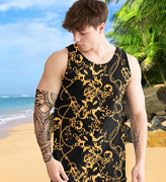 Mens Luxury Tank Top Set Sleeveless Tees Outfit Print Casual Tracksuit Hawaii Beach Vacation