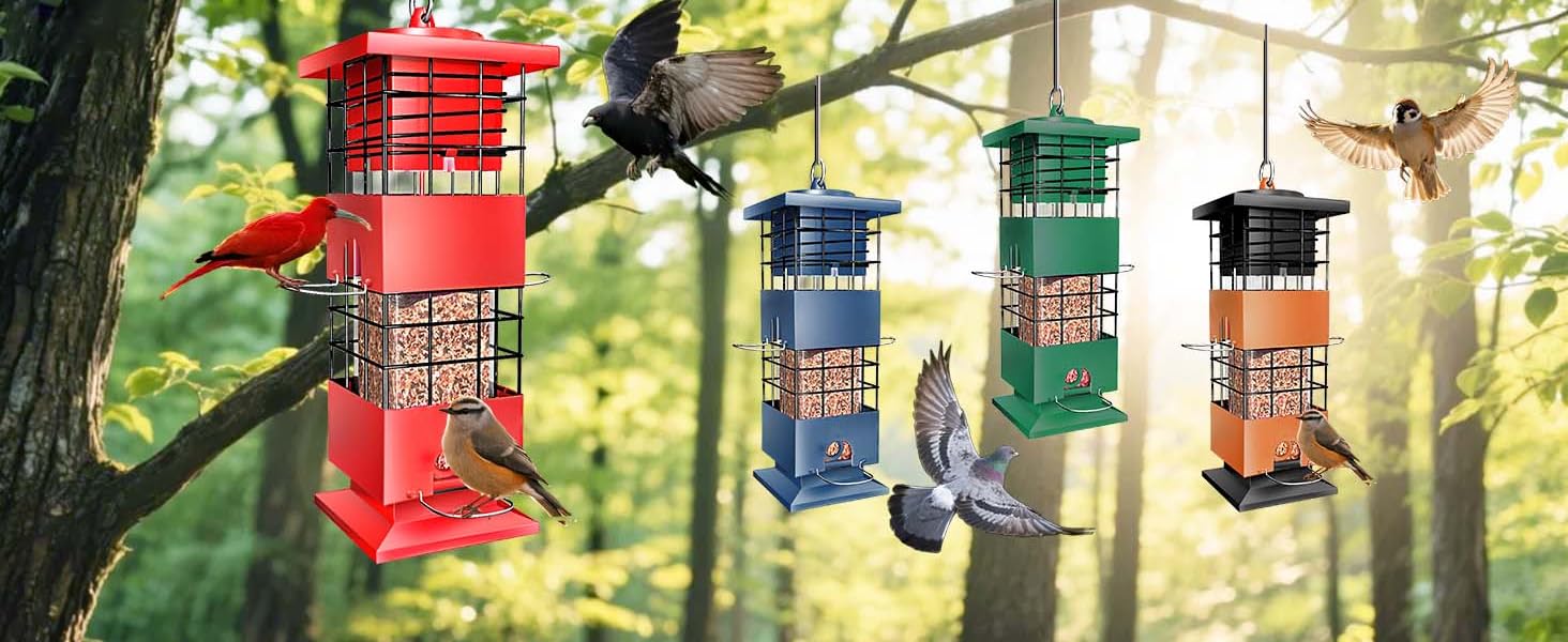 Squirrel Proof Bird Feeder, Metal Bird Feeders for Outdoor Hanging