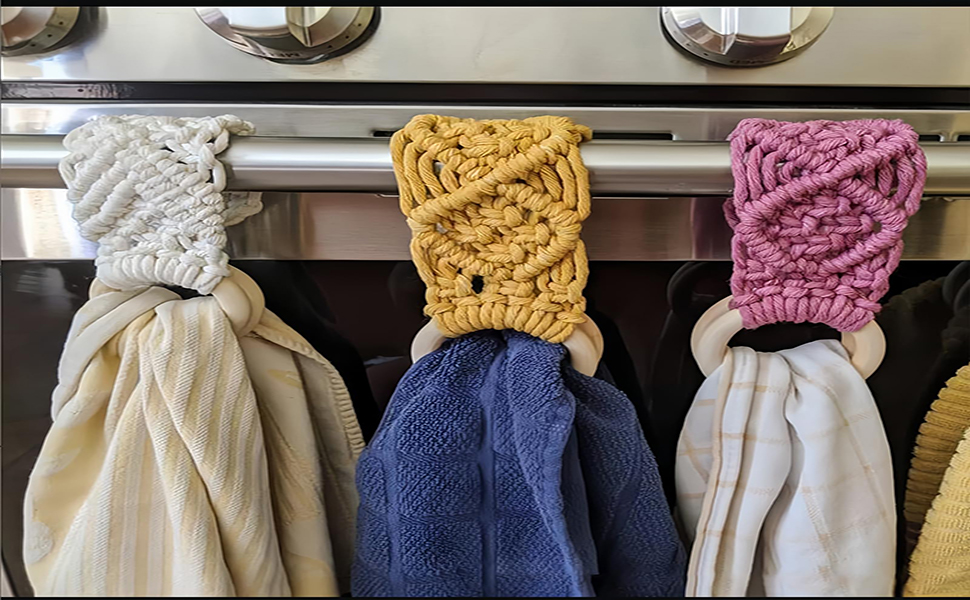 Handmade Kitchen Towel Holder Ring Boho Crochet Towel