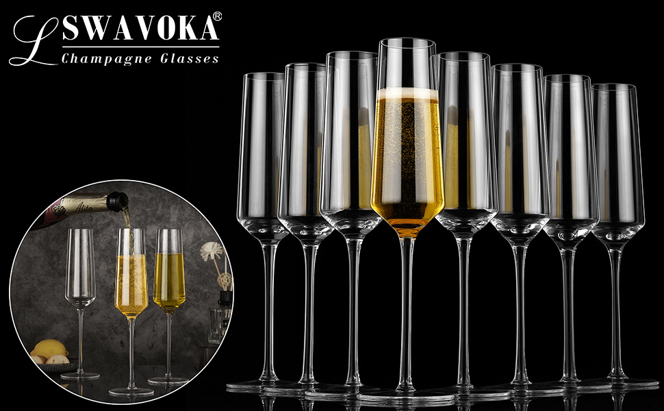 Champagne Flutes Crystal Champagne Flutes Glasses Set of 6, 7.1 Ounce