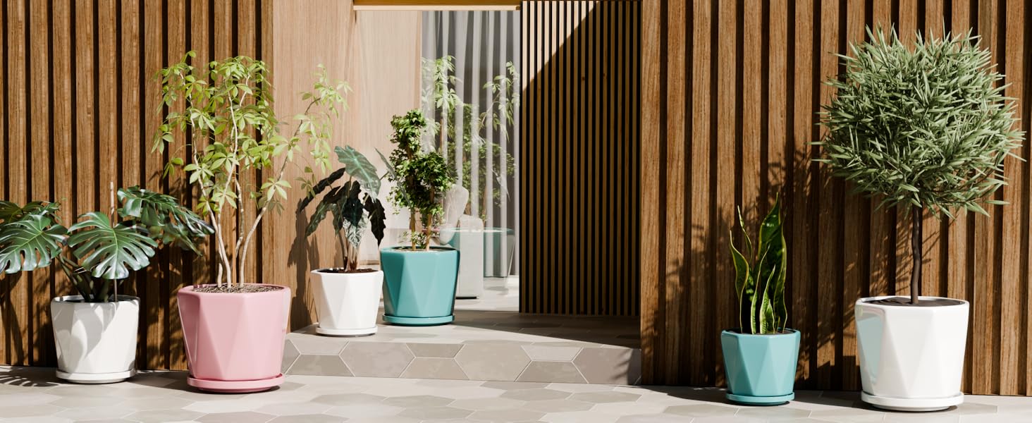 9 8 7 6 inch ceramic plant pots flower planters indoor outdoor drainage hole saucer modern floor