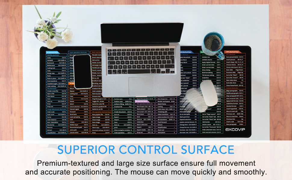 EXCOVIP Large Gaming Mouse Pad, Long XXL Mousepad, Shortcut Mouse Pad ...