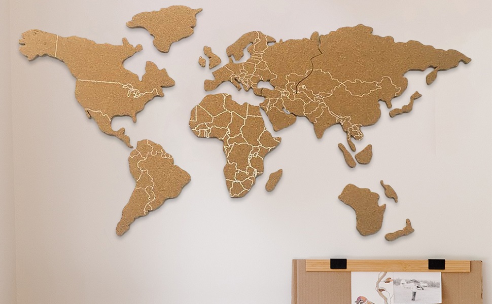 Veemoon Home Decor 1 Set World Map Cork Board Self Adhesive Cork Pin Board Cork Message Board