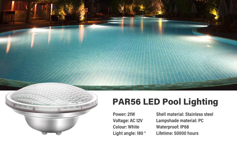 White Color Led Pool Light, Par56 Waterproof IP68 21W