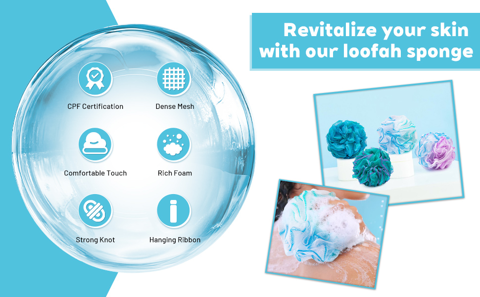Loofah for Women Men, Shower Loofah 4 Pack,Exfoliating Bath Sponge Body Scrubber, Flower Color Loofa
