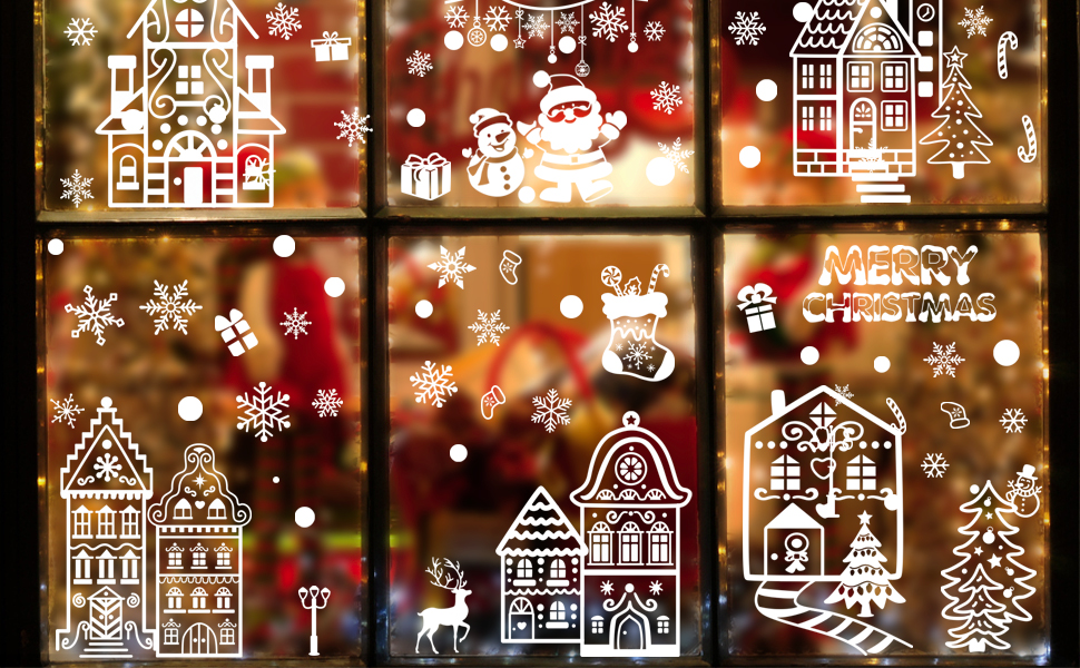 CCINEE 8 Sheets Christmas Window Clings,Xmas DoubleSided