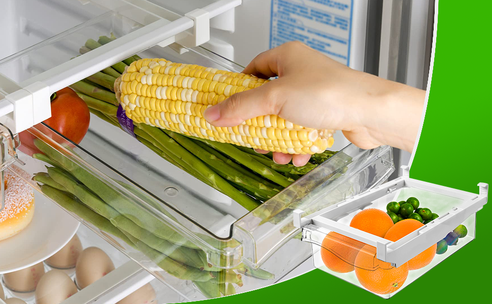 ROLMZJX 2 Pack Fridge Storage Bins,Refrigerator Drawers for Fruit and Vegetable,Egg Holder for